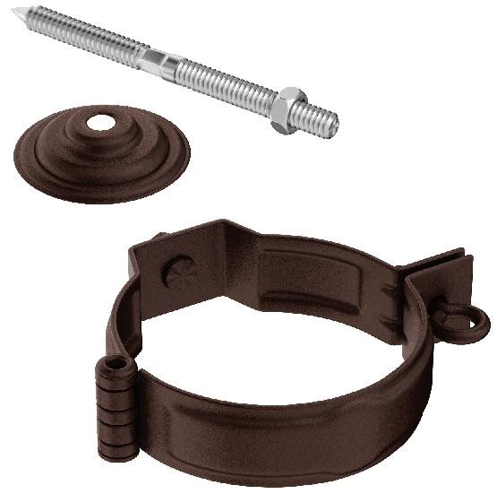 Водосток Aquasistem, Система 150/100 - Декоративный хомут трубы под метиз с комплектом крепления RAL 8017 Коричневый matt купить в Стерлитамаке